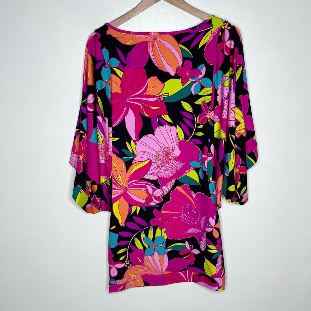 Trina Turk Floral Swim Cover Up Tunic Dress Pink Black Tropical Size S Resort - Picture 9 of 9